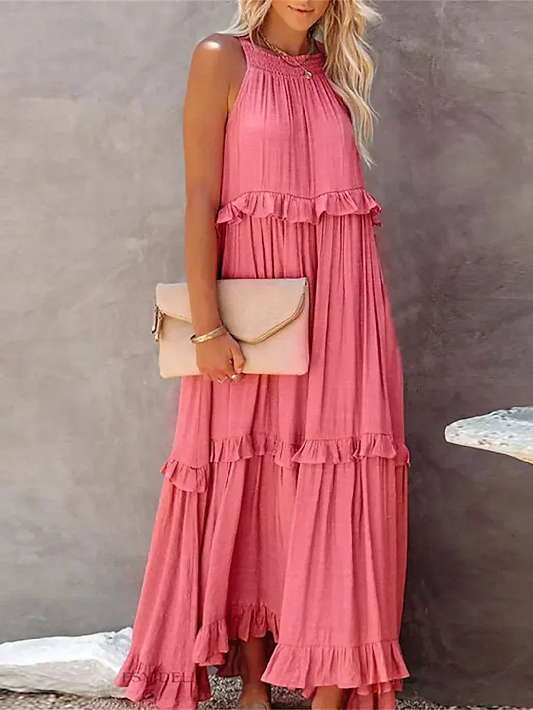 Ruffle Maxi Dress | Halter Neck | Sleeveless | Flowy Dress | Maxi Sundress-Fashion Nora