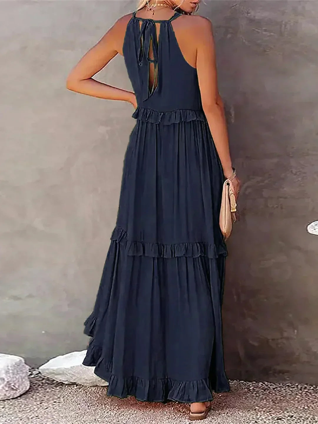 Ruffle Maxi Dress | Halter Neck | Sleeveless | Flowy Dress | Maxi Sundress-Fashion Nora
