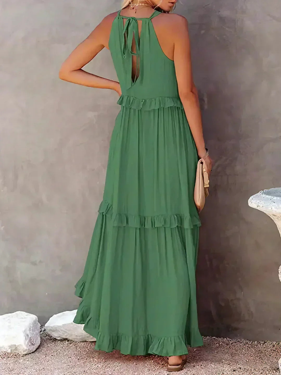 Ruffle Maxi Dress | Halter Neck | Sleeveless | Flowy Dress | Maxi Sundress-Fashion Nora