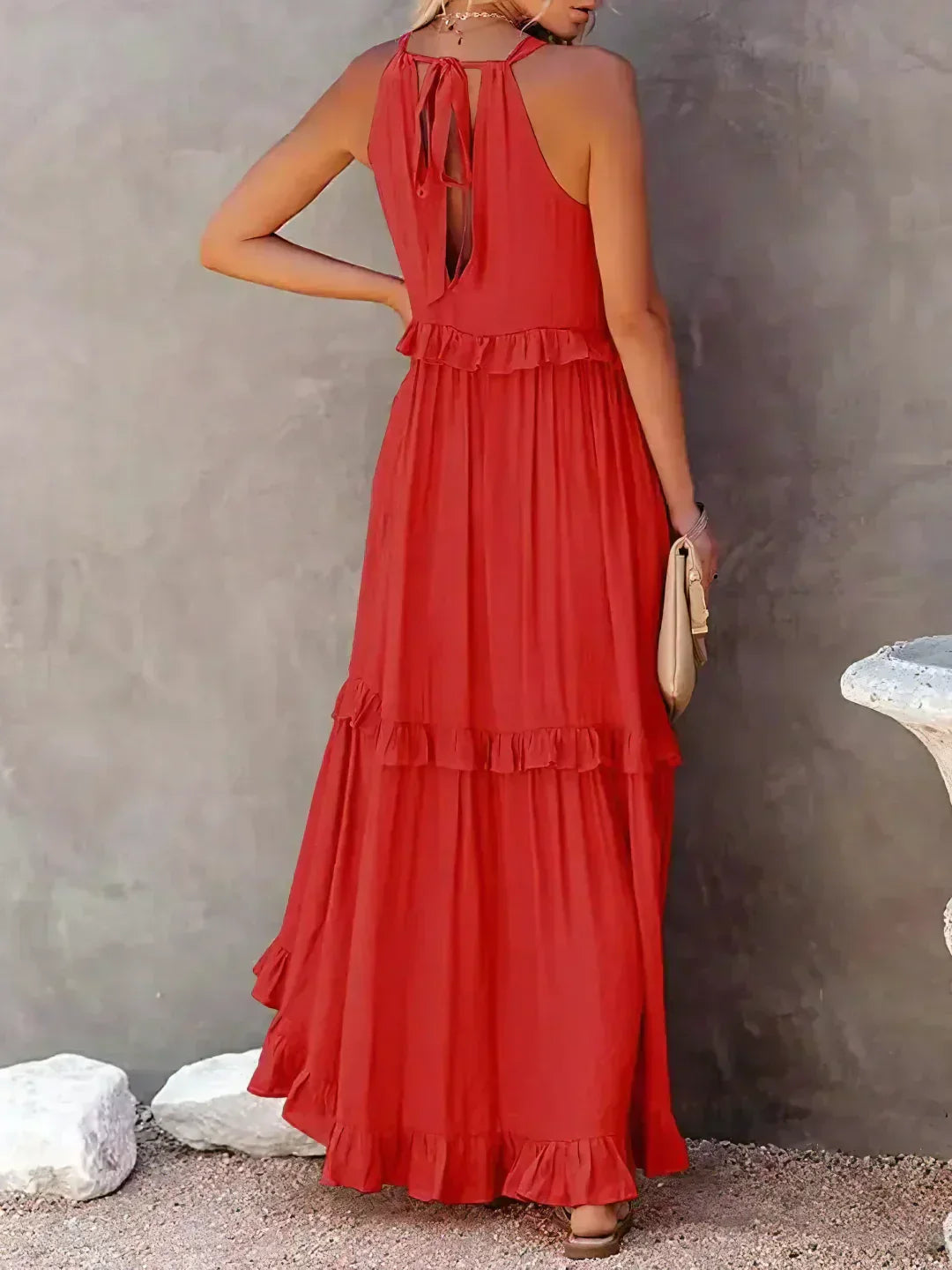 Ruffle Maxi Dress | Halter Neck | Sleeveless | Flowy Dress | Maxi Sundress-Fashion Nora