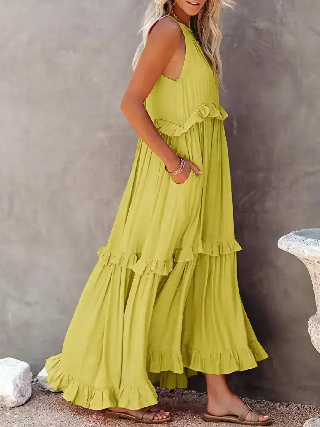 Ruffle Maxi Dress | Halter Neck | Sleeveless | Flowy Dress | Maxi Sundress-Fashion Nora