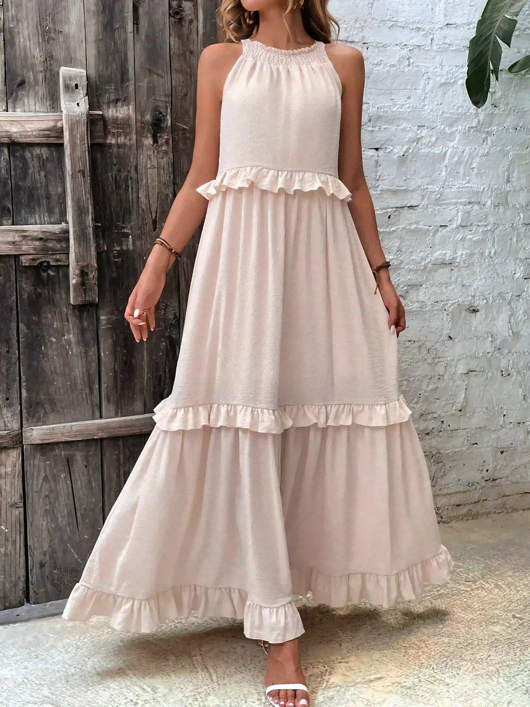 Ruffle Maxi Dress | Halter Neck | Sleeveless | Flowy Dress | Maxi Sundress-Fashion Nora
