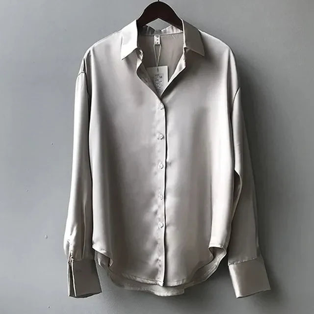 Satin Blouse - Elegant - Long Sleeve - Button-Up Blouse - Satin Shirts for Women-Fashion Nora