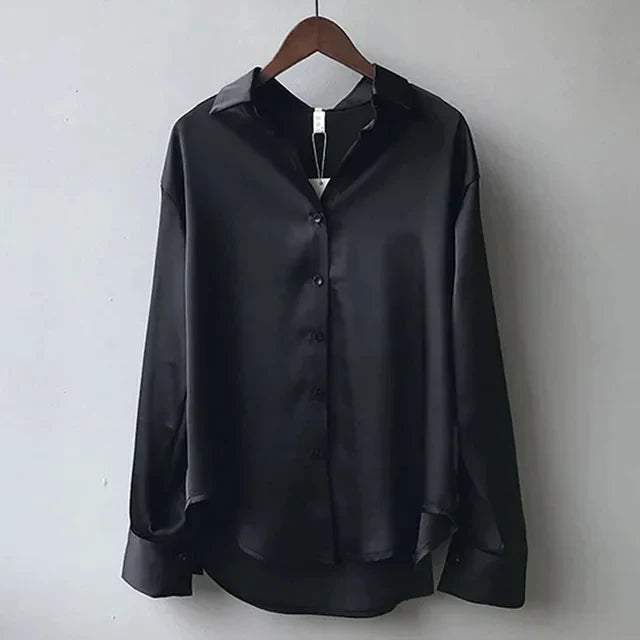 Satin Blouse - Elegant - Long Sleeve - Button-Up Blouse - Satin Shirts for Women-Fashion Nora