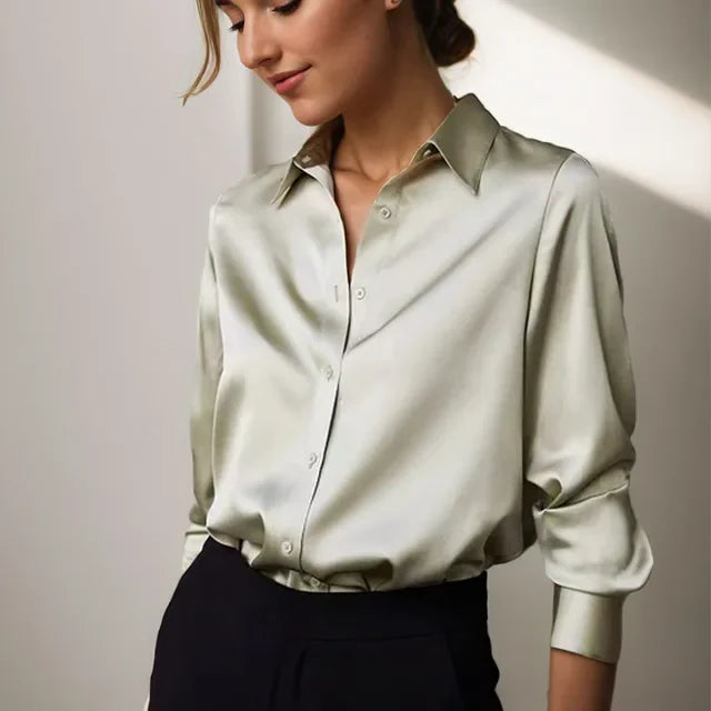 Satin Blouse - Elegant - Long Sleeve - Button-Up Blouse - Satin Shirts for Women-Fashion Nora