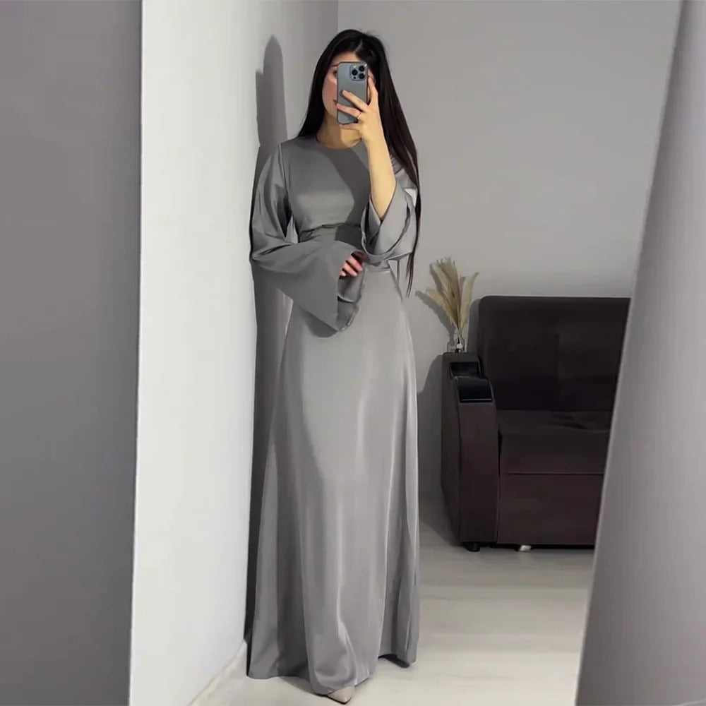 Satin Dress - Elegant - Bell Sleeve - Long Sleeve Dress - Maxi Satin Dress-Fashion Nora