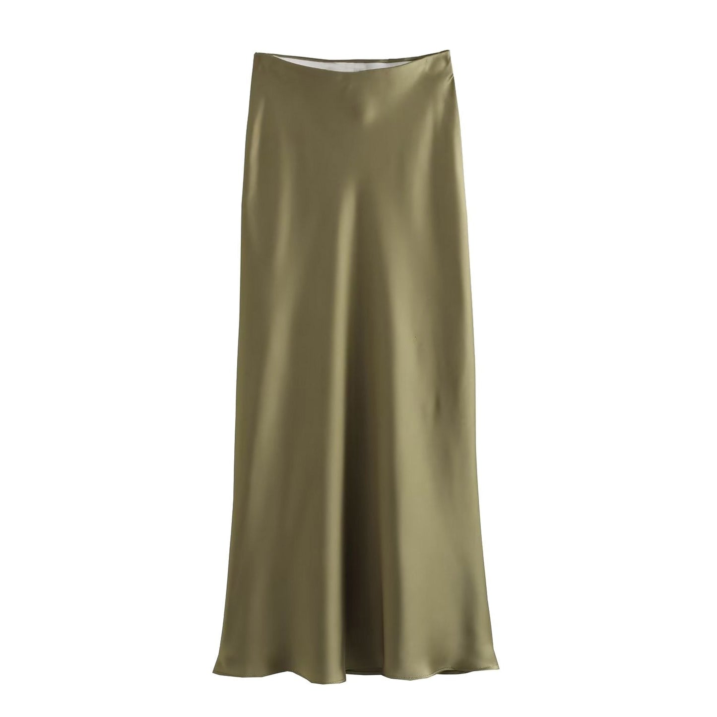 Satin Skirt - Women's High Waist Silk Satin Midi Skirt-Fashion Nora