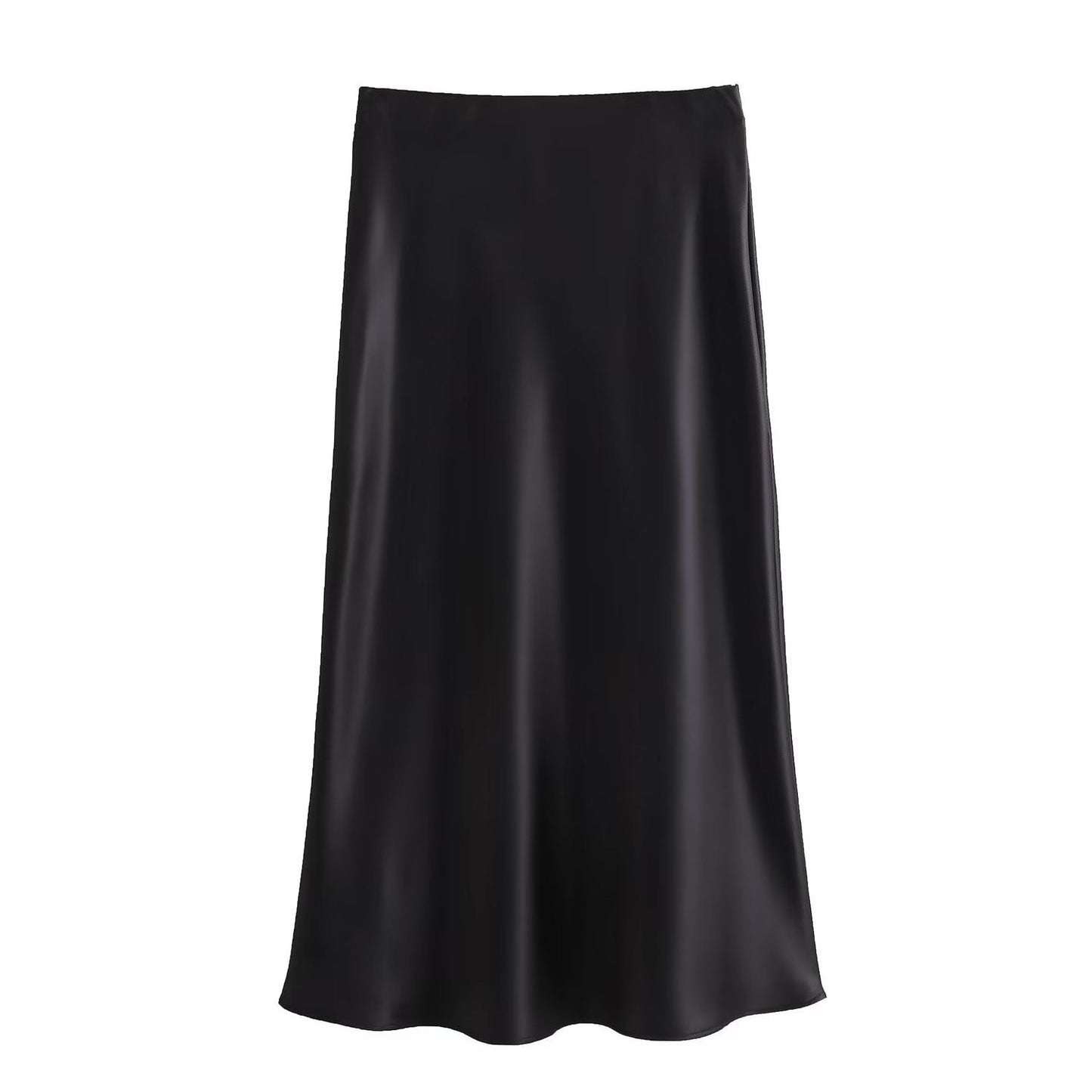 Satin Skirt - Women's High Waist Silk Satin Midi Skirt-Fashion Nora