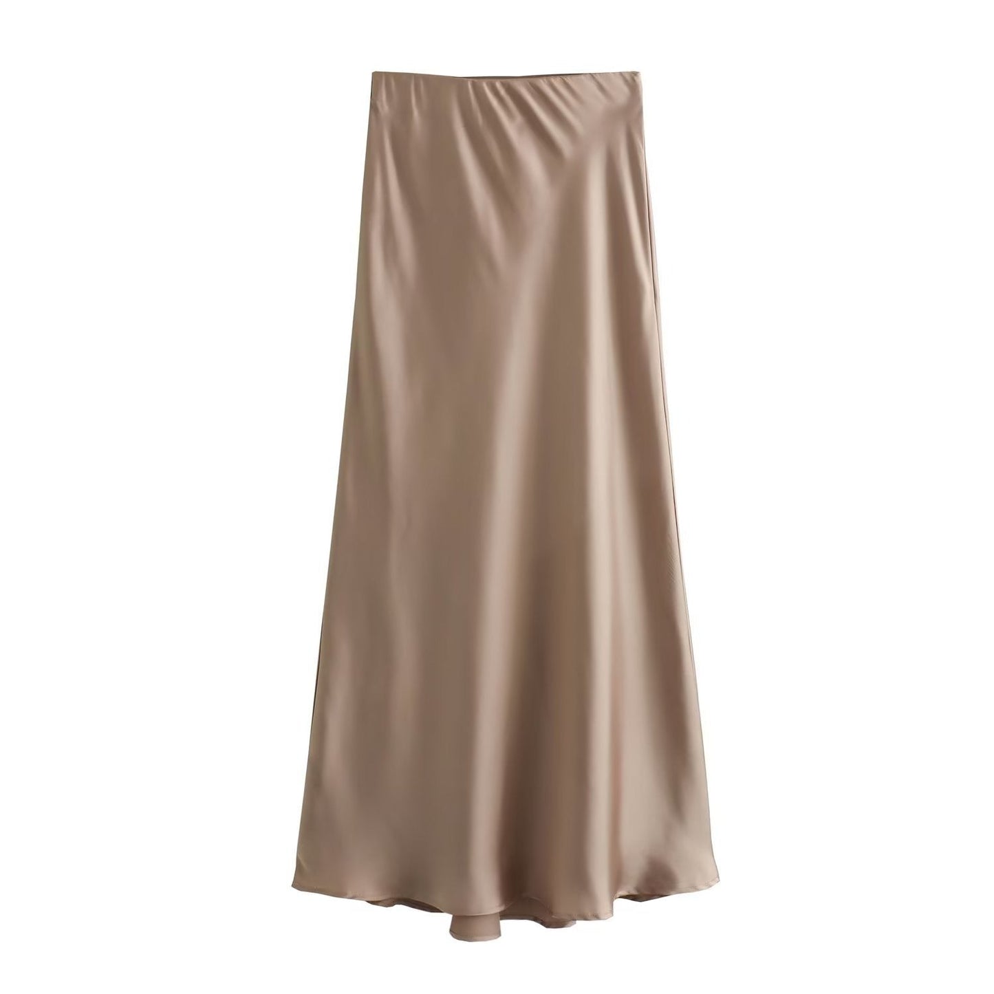 Satin Skirt - Women's High Waist Silk Satin Midi Skirt-Fashion Nora