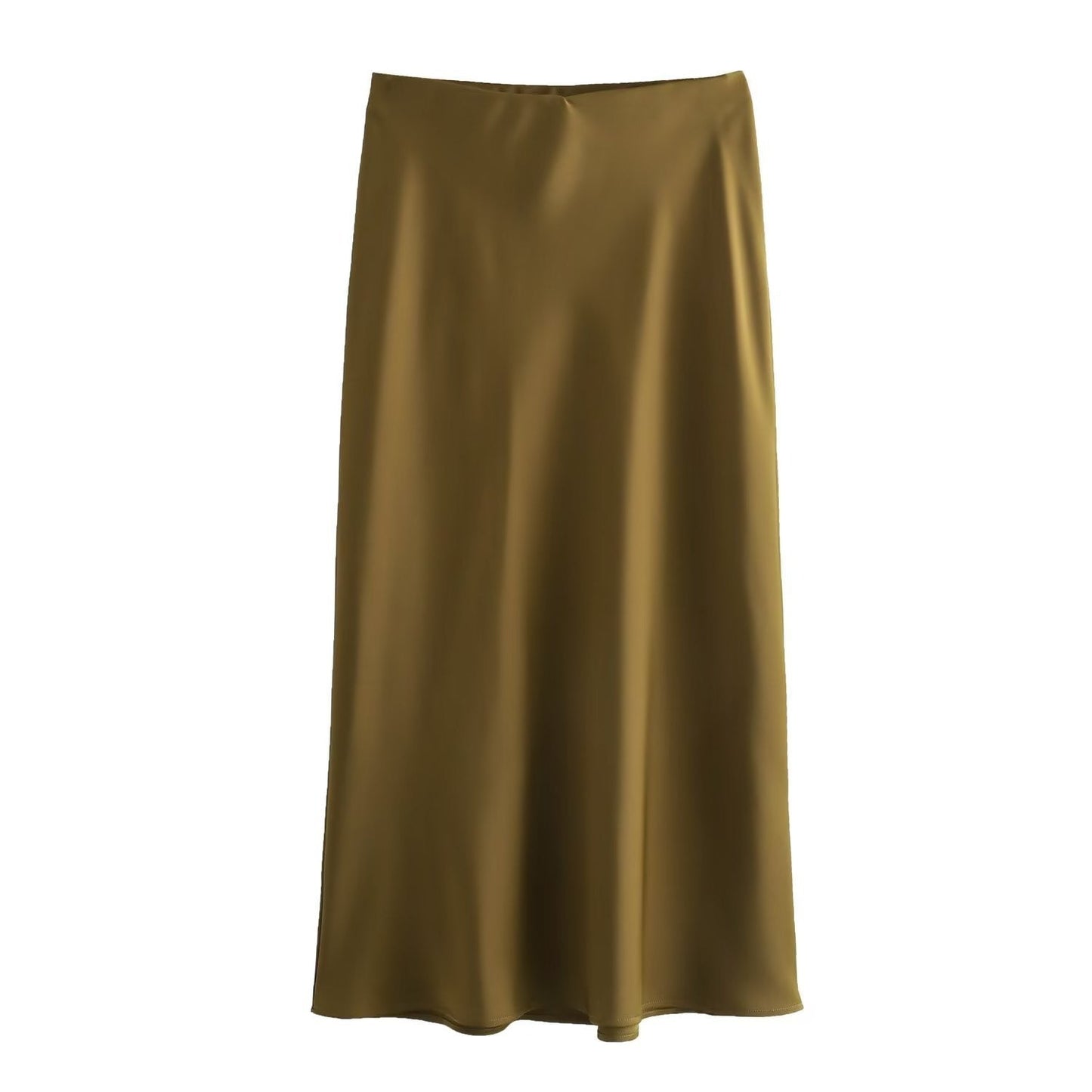 Satin Skirt - Women's High Waist Silk Satin Midi Skirt-Fashion Nora