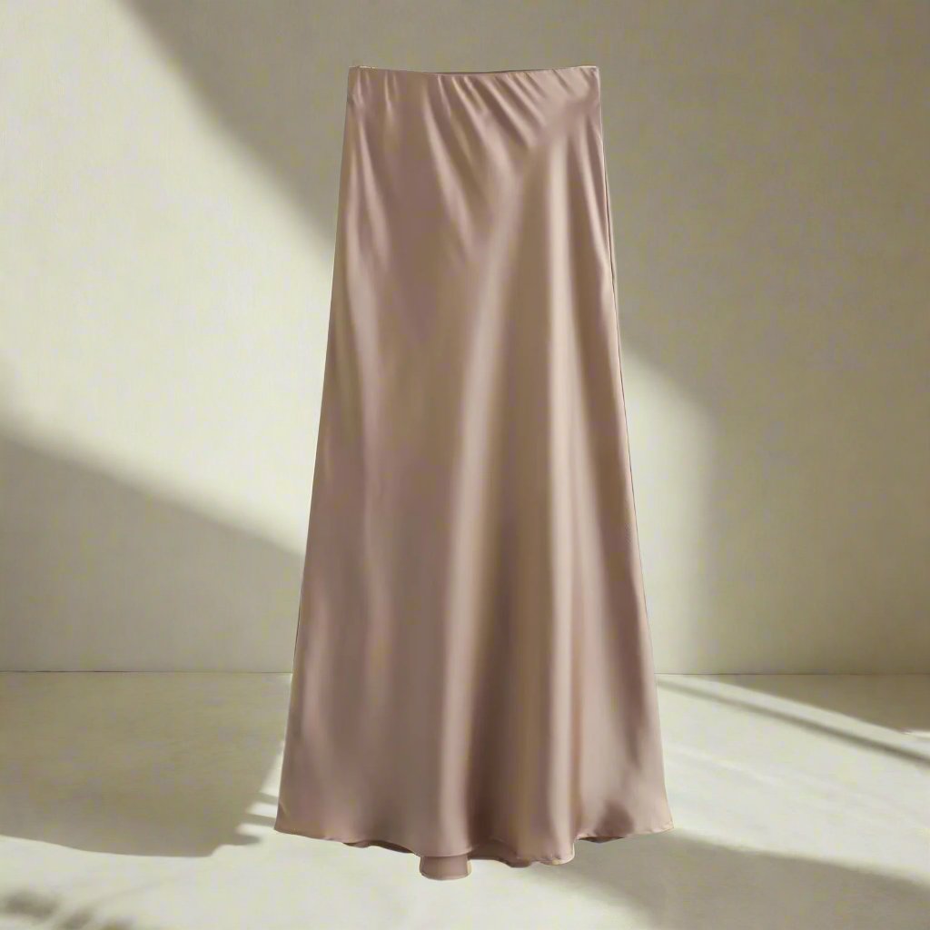 Satin Skirt - Women's High Waist Silk Satin Midi Skirt-Fashion Nora