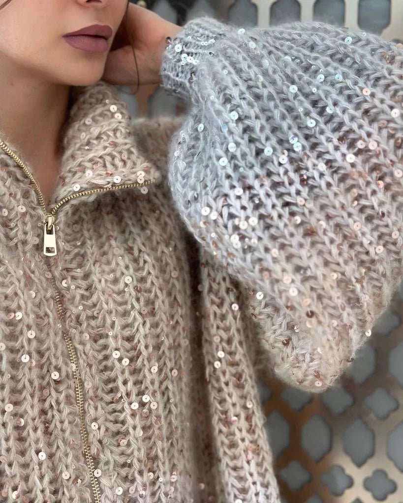 Sequin Cardigan | Full Zip | Oversized | Chunky Cardigan | Knitted Cardigan-Fashion Nora