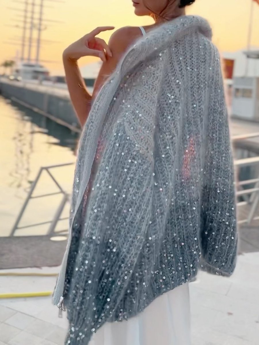 Sequin Cardigan | Full Zip | Oversized | Chunky Cardigan | Knitted Cardigan-Fashion Nora