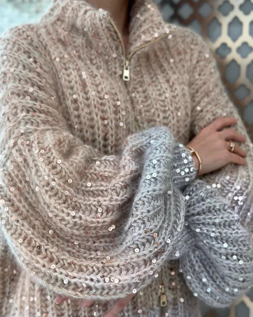 Sequin Cardigan | Full Zip | Oversized | Chunky Cardigan | Knitted Cardigan-Fashion Nora