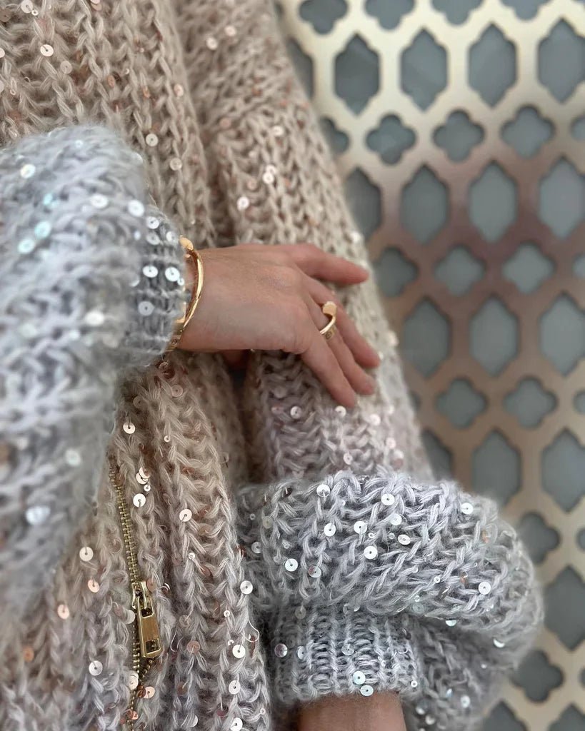 Sequin Cardigan | Full Zip | Oversized | Chunky Cardigan | Knitted Cardigan-Fashion Nora