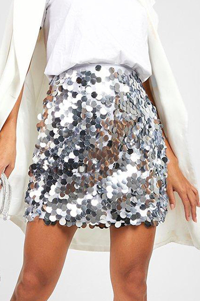 Sequin Skirt - Sparkly - High Waist - Mini Skirt - Party Skirt-Fashion Nora