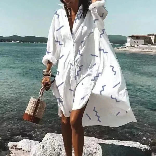 Shirt Dress - Loose Fit - Button-Up - Knee Lenght Dress - Summer Dress-Fashion Nora