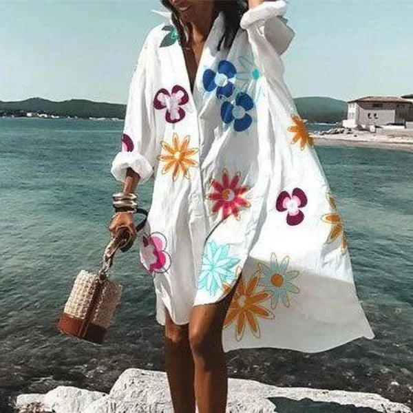 Shirt Dress - Loose Fit - Button-Up - Knee Lenght Dress - Summer Dress-Fashion Nora