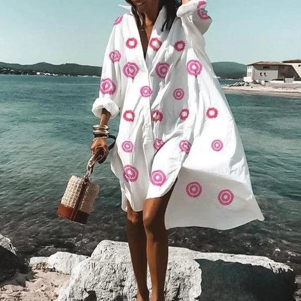 Shirt Dress - Loose Fit - Button-Up - Knee Lenght Dress - Summer Dress-Fashion Nora