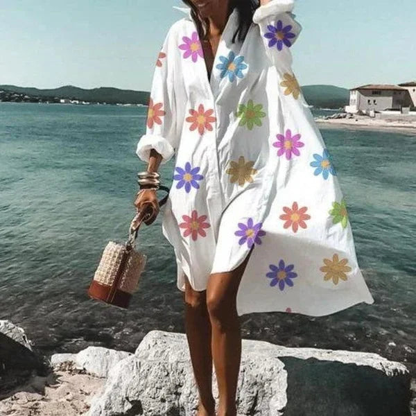 Shirt Dress - Loose Fit - Button-Up - Knee Lenght Dress - Summer Dress-Fashion Nora