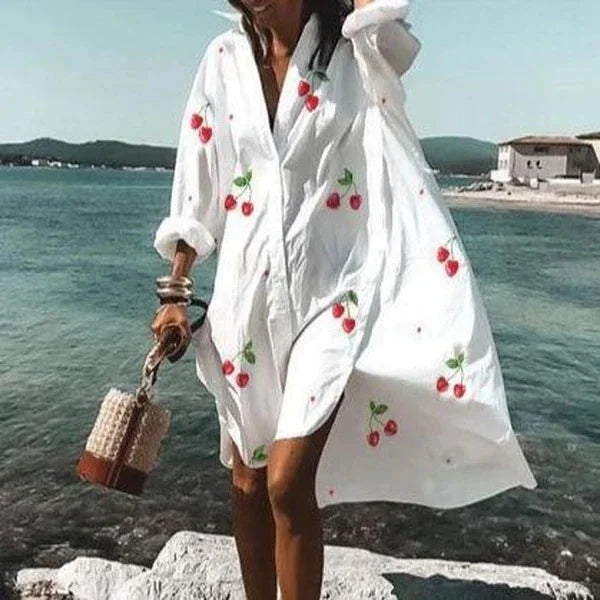 Shirt Dress - Loose Fit - Button-Up - Knee Lenght Dress - Summer Dress-Fashion Nora