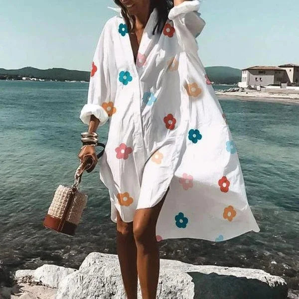 Shirt Dress - Loose Fit - Button-Up - Knee Lenght Dress - Summer Dress-Fashion Nora