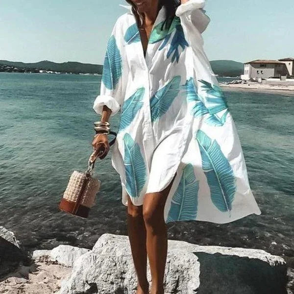 Shirt Dress - Loose Fit - Button-Up - Knee Lenght Dress - Summer Dress-Fashion Nora