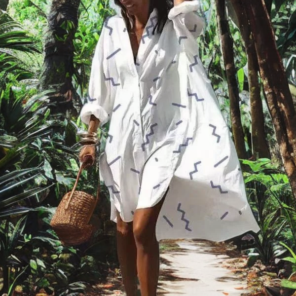 Shirt Dress - Loose Fit - Button-Up - Knee Lenght Dress - Summer Dress-Fashion Nora