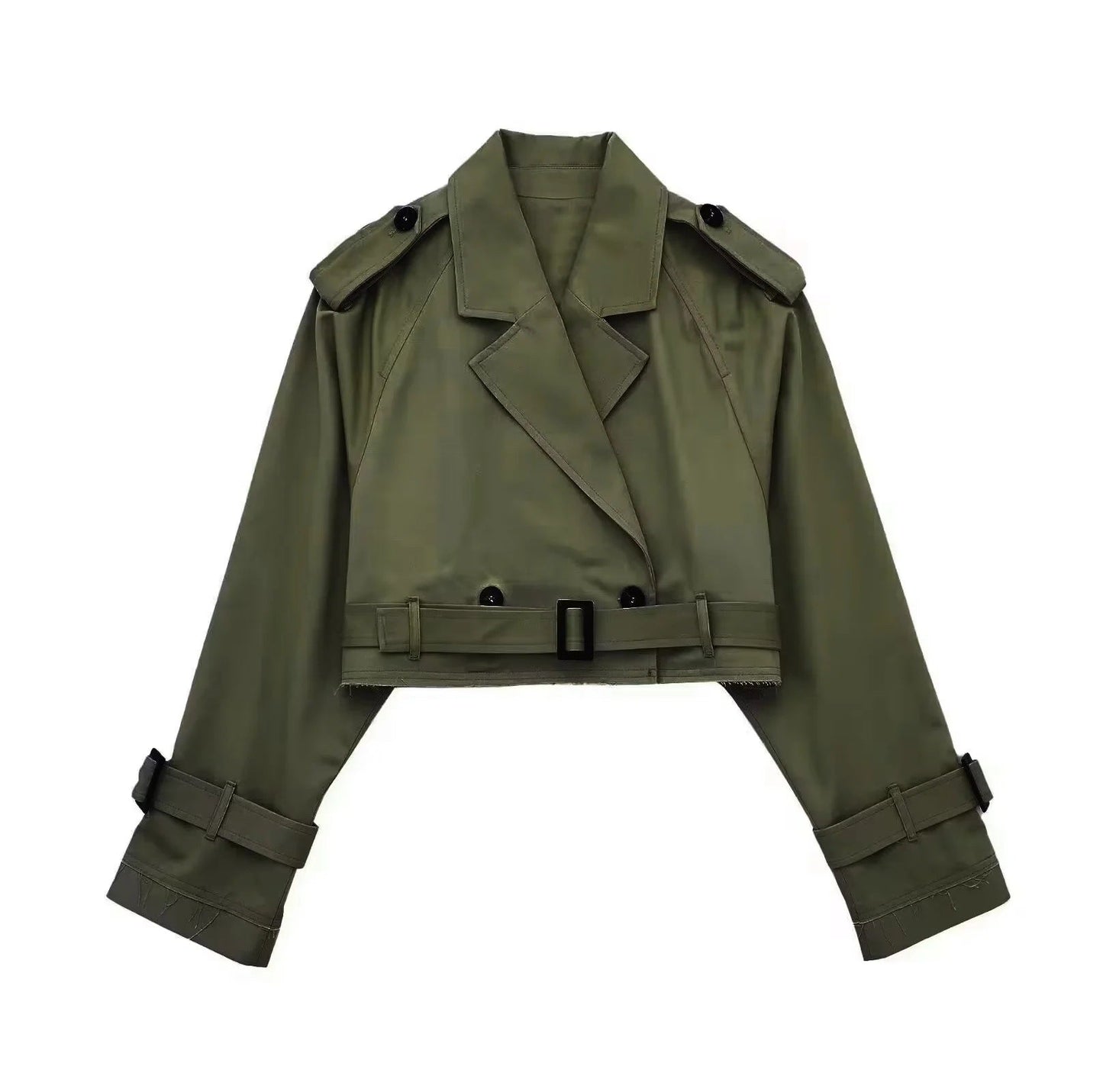 Short Trench Jacket - Belt - Double Breasted - Short Trench Coat - Women's Jacket-Fashion Nora