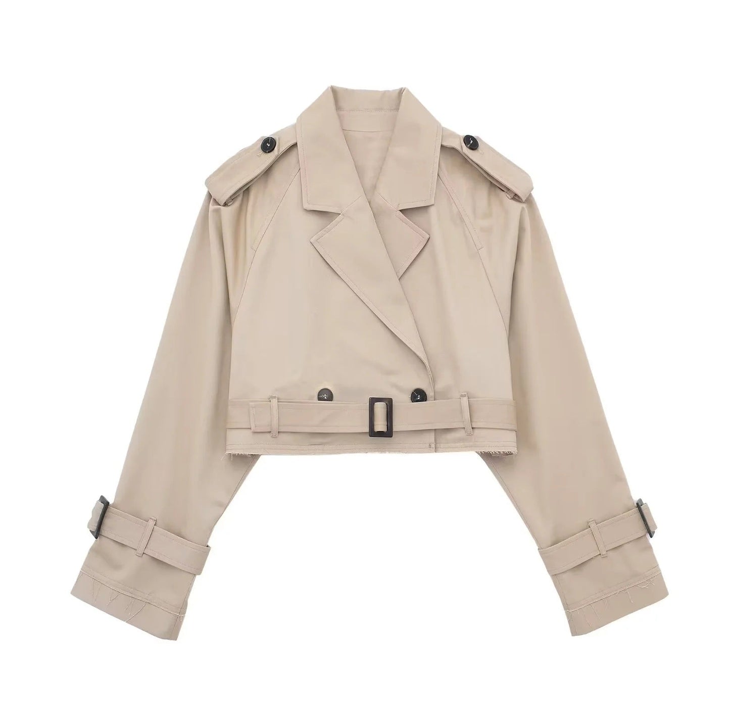 Short Trench Jacket - Belt - Double Breasted - Short Trench Coat - Women's Jacket-Fashion Nora