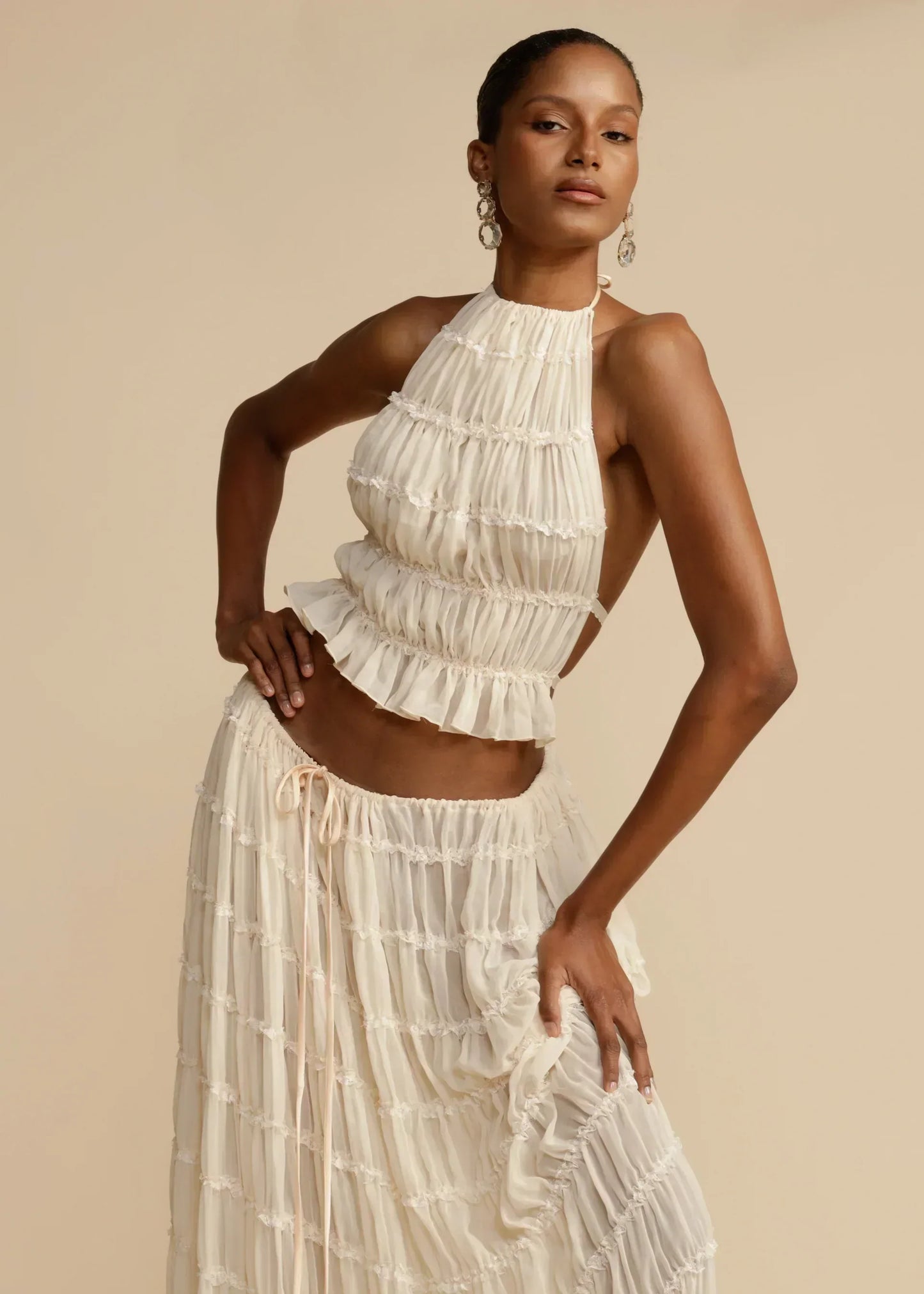 Skirt and Top Set | Chiffon | Open Back | Co-Ord Set | Women's Summer Clothes-Fashion Nora