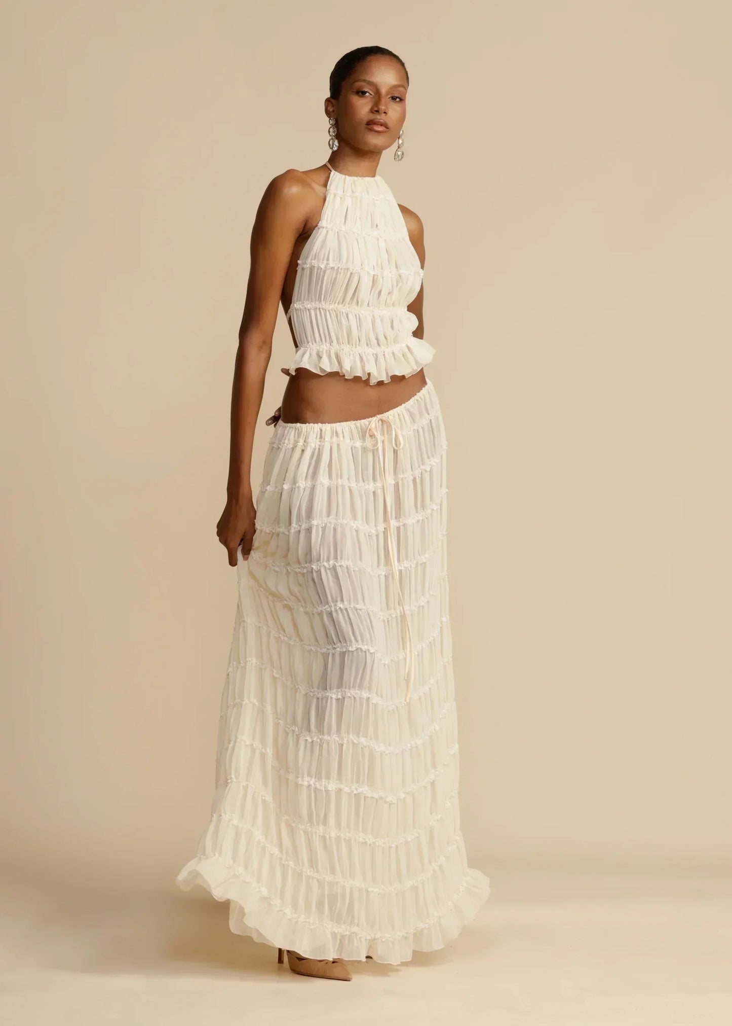 Skirt and Top Set | Chiffon | Open Back | Co-Ord Set | Women's Summer Clothes-Fashion Nora