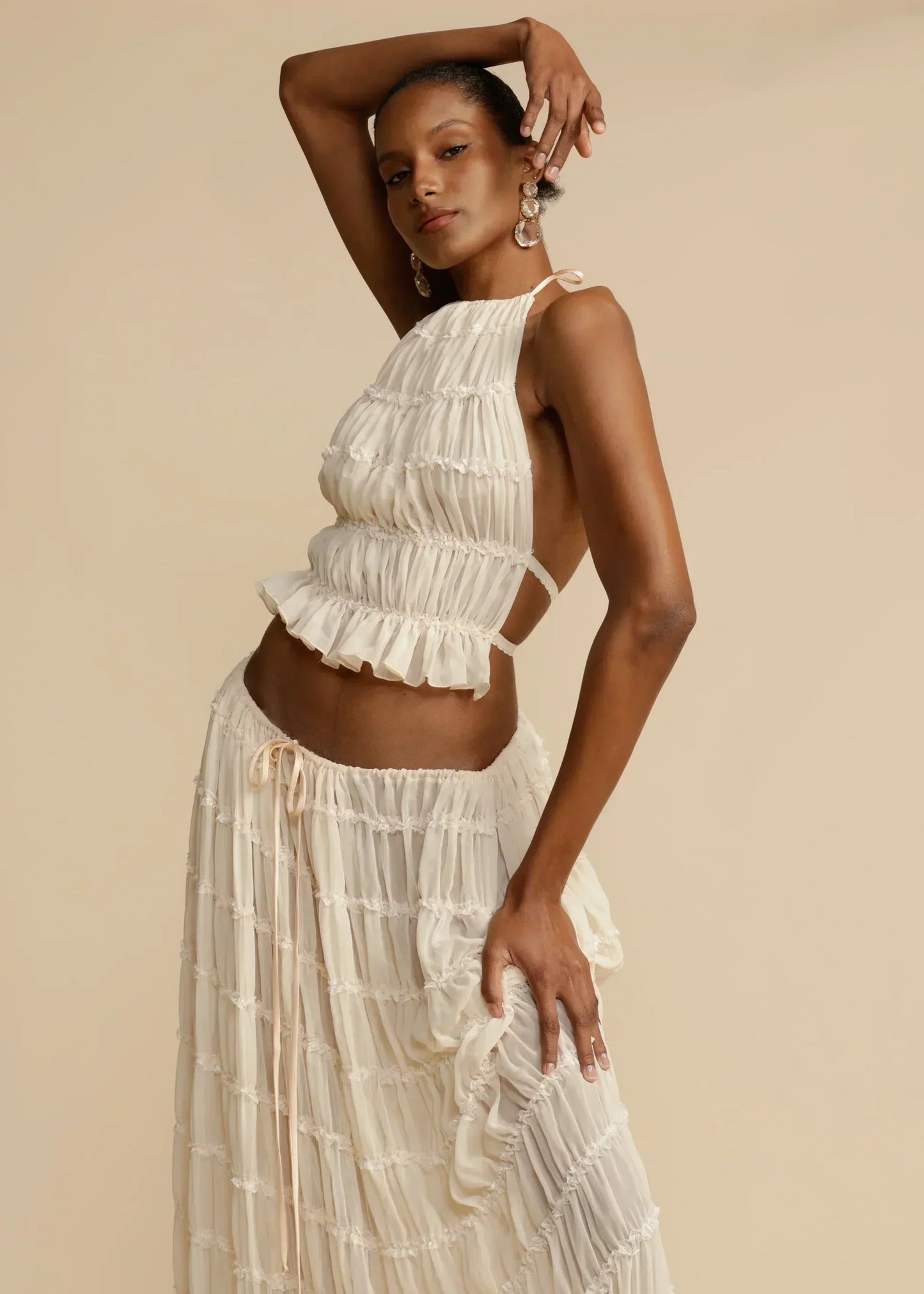Skirt and Top Set | Chiffon | Open Back | Co-Ord Set | Women's Summer Clothes-Fashion Nora