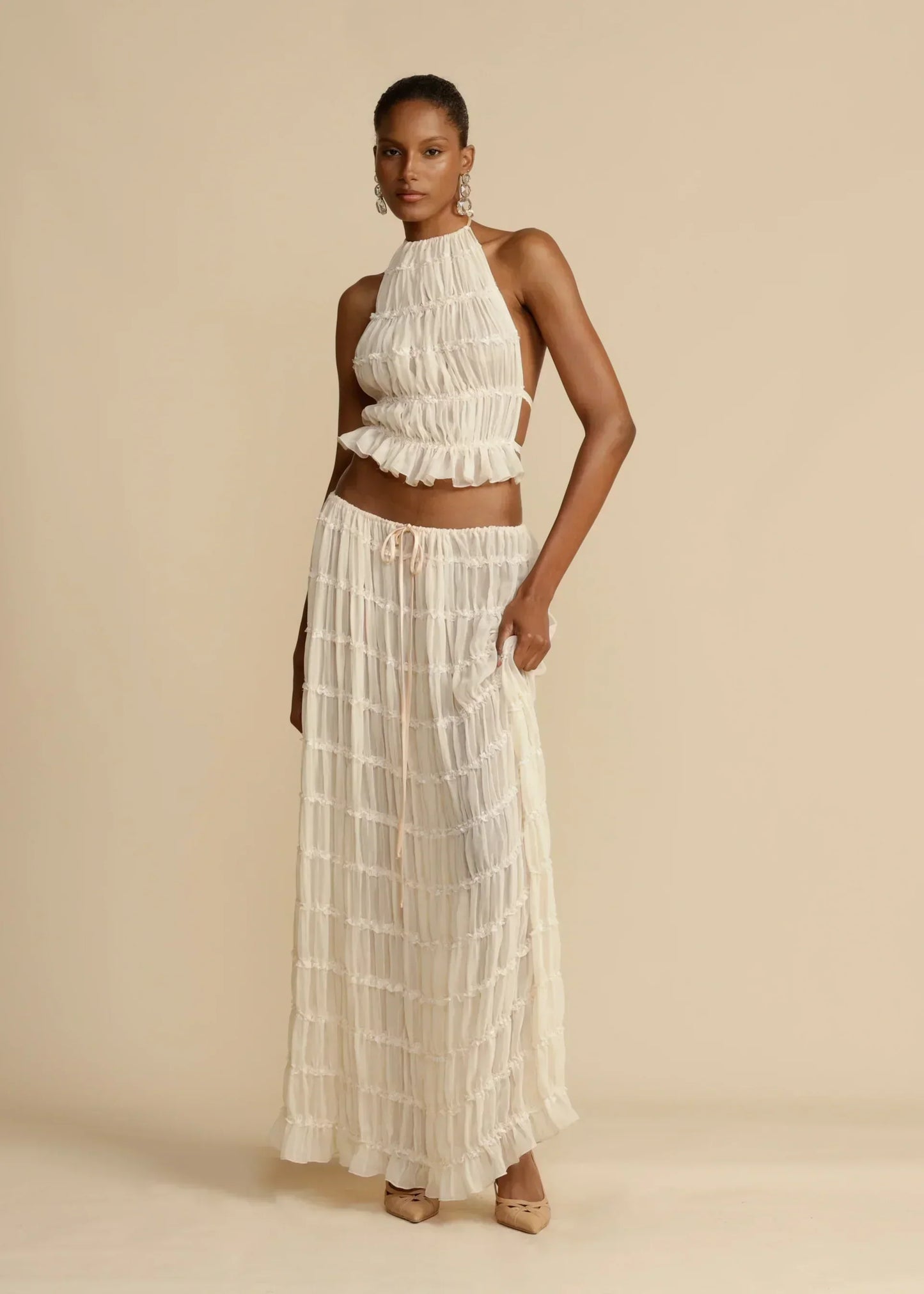 Skirt and Top Set | Chiffon | Open Back | Co-Ord Set | Women's Summer Clothes-Fashion Nora