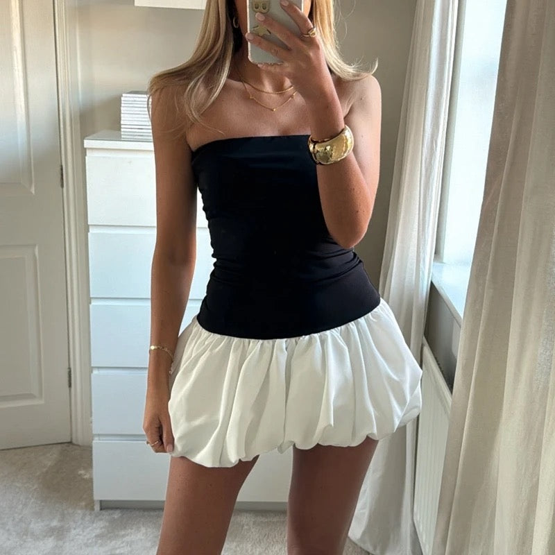 Strapless Dress - Mini - Puff Skirt - Summer Dress - Tube Dress-Fashion Nora