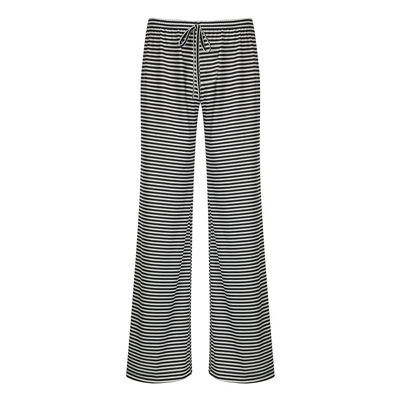 Striped Pants - Women's Loose Fit Drawstring Wide Leg Pants-Fashion Nora