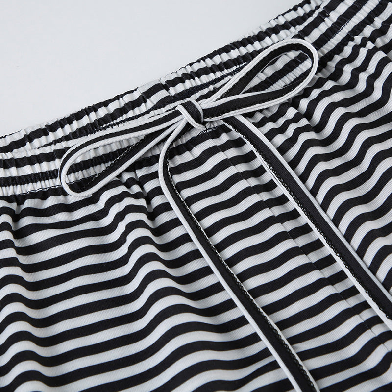 Striped Pants - Women's Loose Fit Drawstring Wide Leg Pants-Fashion Nora
