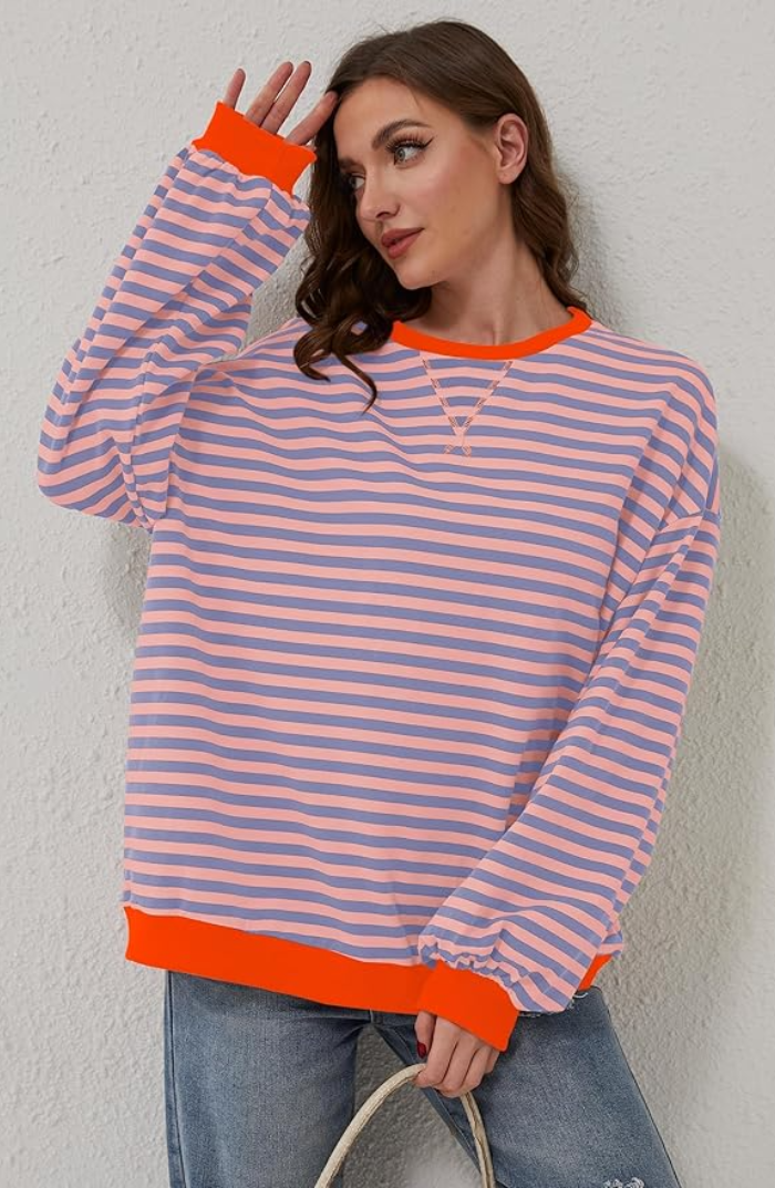 Striped Shirt | Long Sleeve | Pullover | Oversized Sweatshirt | Women's Clothing-Fashion Nora