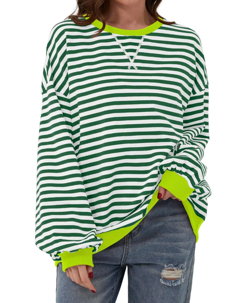 Striped Shirt | Long Sleeve | Pullover | Oversized Sweatshirt | Women's Clothing-Fashion Nora