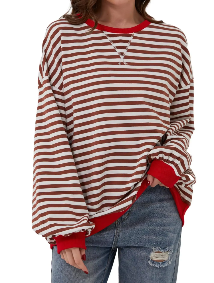 Striped Shirt | Long Sleeve | Pullover | Oversized Sweatshirt | Women's Clothing-Fashion Nora