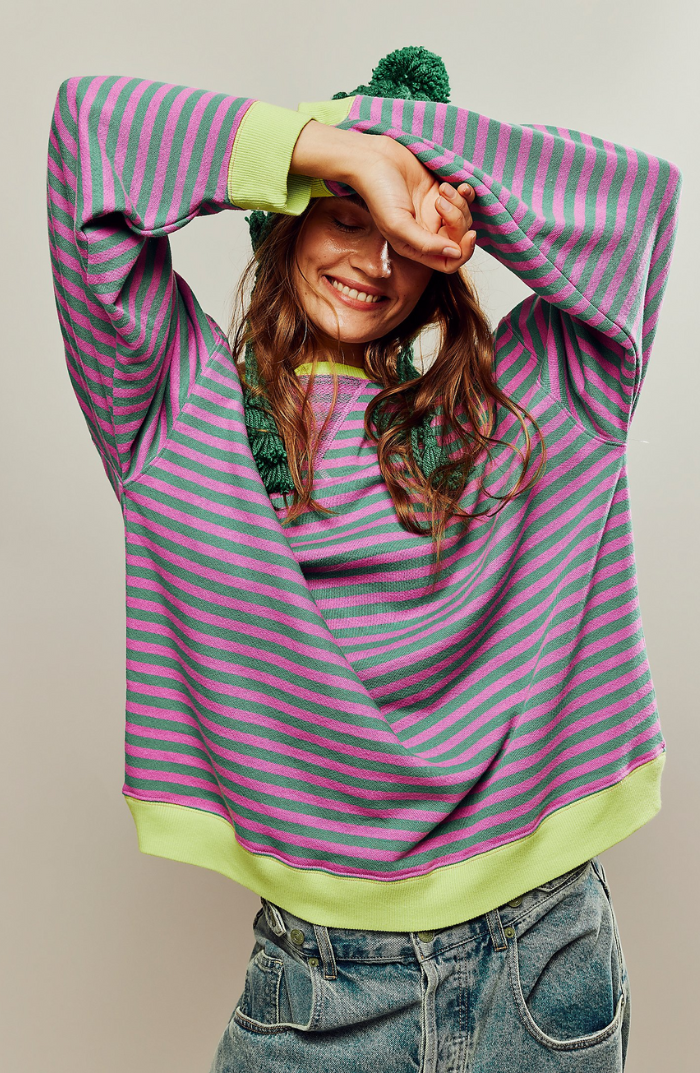Striped Shirt | Long Sleeve | Pullover | Oversized Sweatshirt | Women's Clothing-Fashion Nora