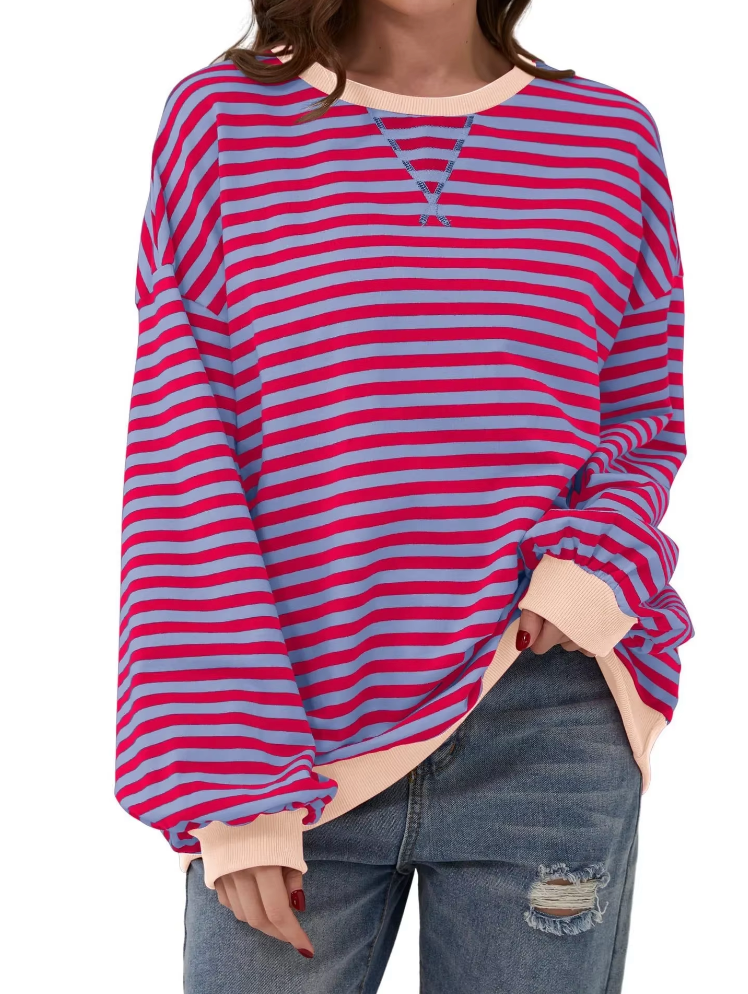 Striped Shirt | Long Sleeve | Pullover | Oversized Sweatshirt | Women's Clothing-Fashion Nora