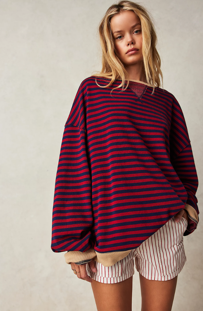 Striped Shirt | Long Sleeve | Pullover | Oversized Sweatshirt | Women's Clothing-Fashion Nora