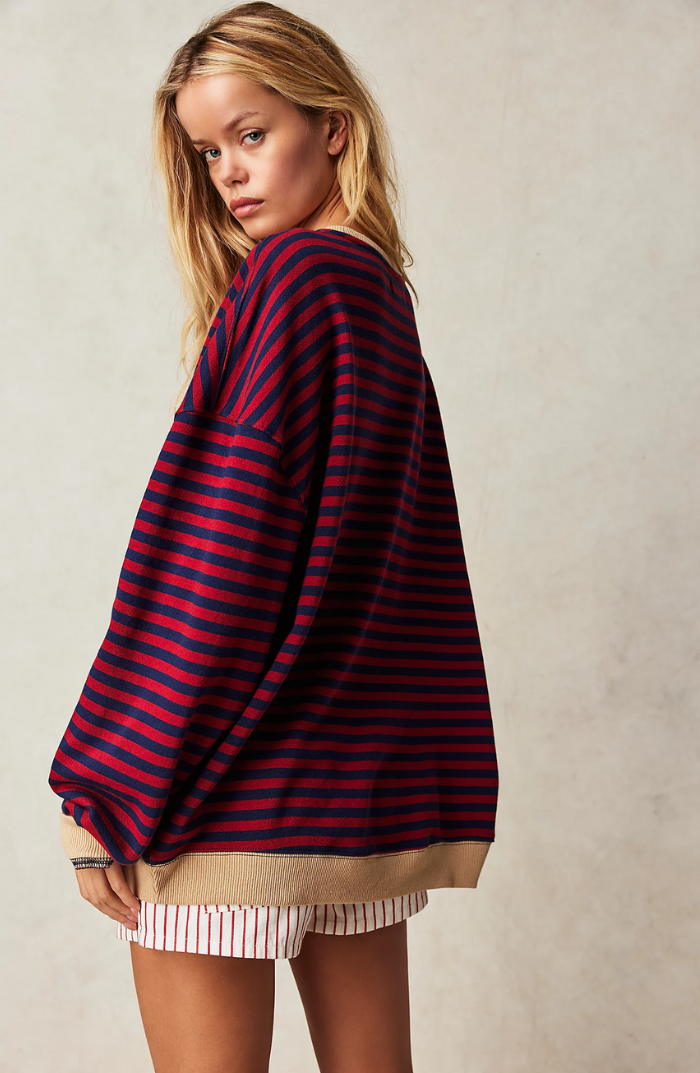 Striped Shirt | Long Sleeve | Pullover | Oversized Sweatshirt | Women's Clothing-Fashion Nora