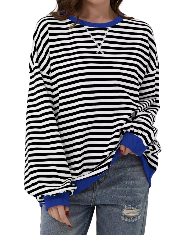 Striped Shirt | Long Sleeve | Pullover | Oversized Sweatshirt | Women's Clothing-Fashion Nora