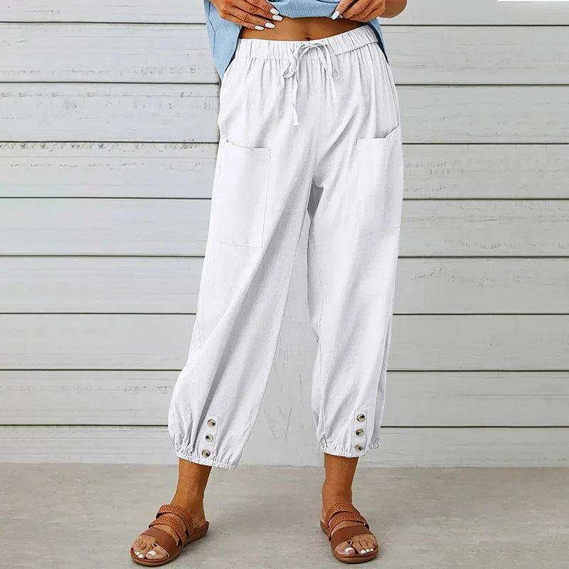 Summer Pants - Women's Lightweight Elastic Waist Linen Blend Pants-Fashion Nora