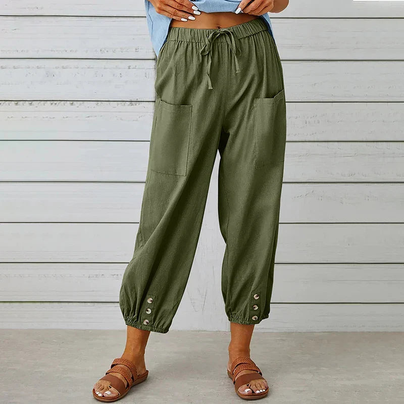 Summer Pants - Women's Lightweight Elastic Waist Linen Blend Pants-Fashion Nora