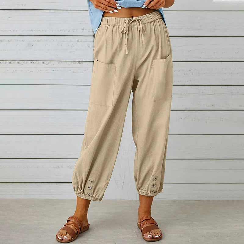 Summer Pants - Women's Lightweight Elastic Waist Linen Blend Pants-Fashion Nora