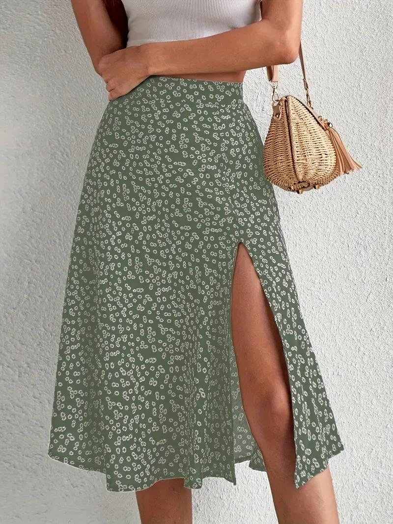Summer Skirt, Floral, Split, Midi Skirt, High Waisted Skirt-Fashion Nora