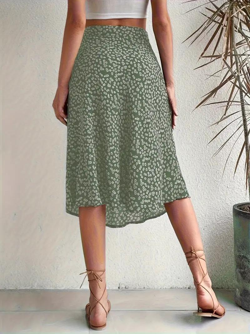 Summer Skirt, Floral, Split, Midi Skirt, High Waisted Skirt-Fashion Nora
